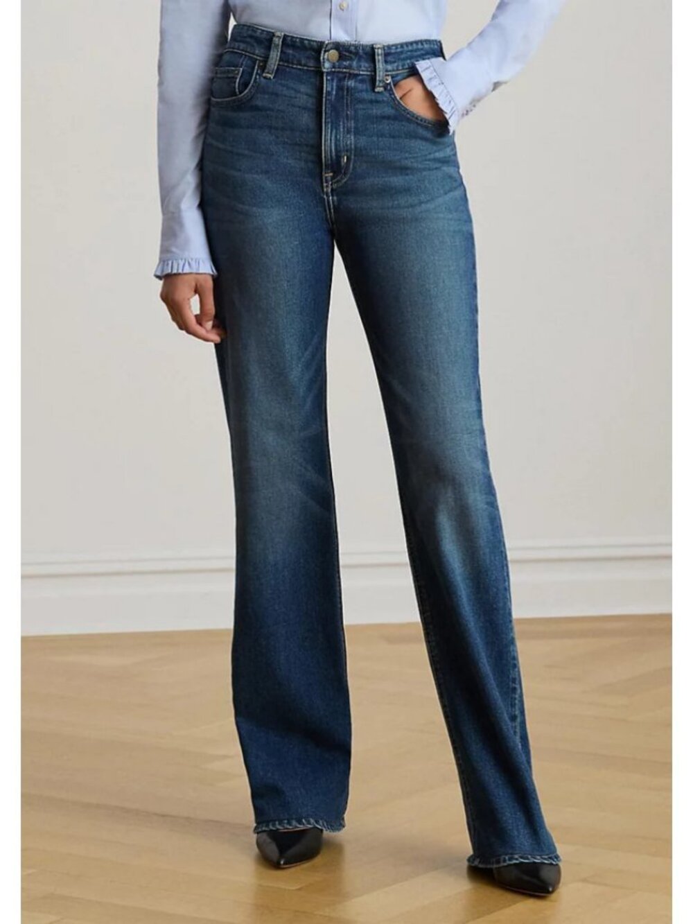Lauren Ralph Lauren Jeans Womens 4P Blue Petite High Rise Wide Leg $145